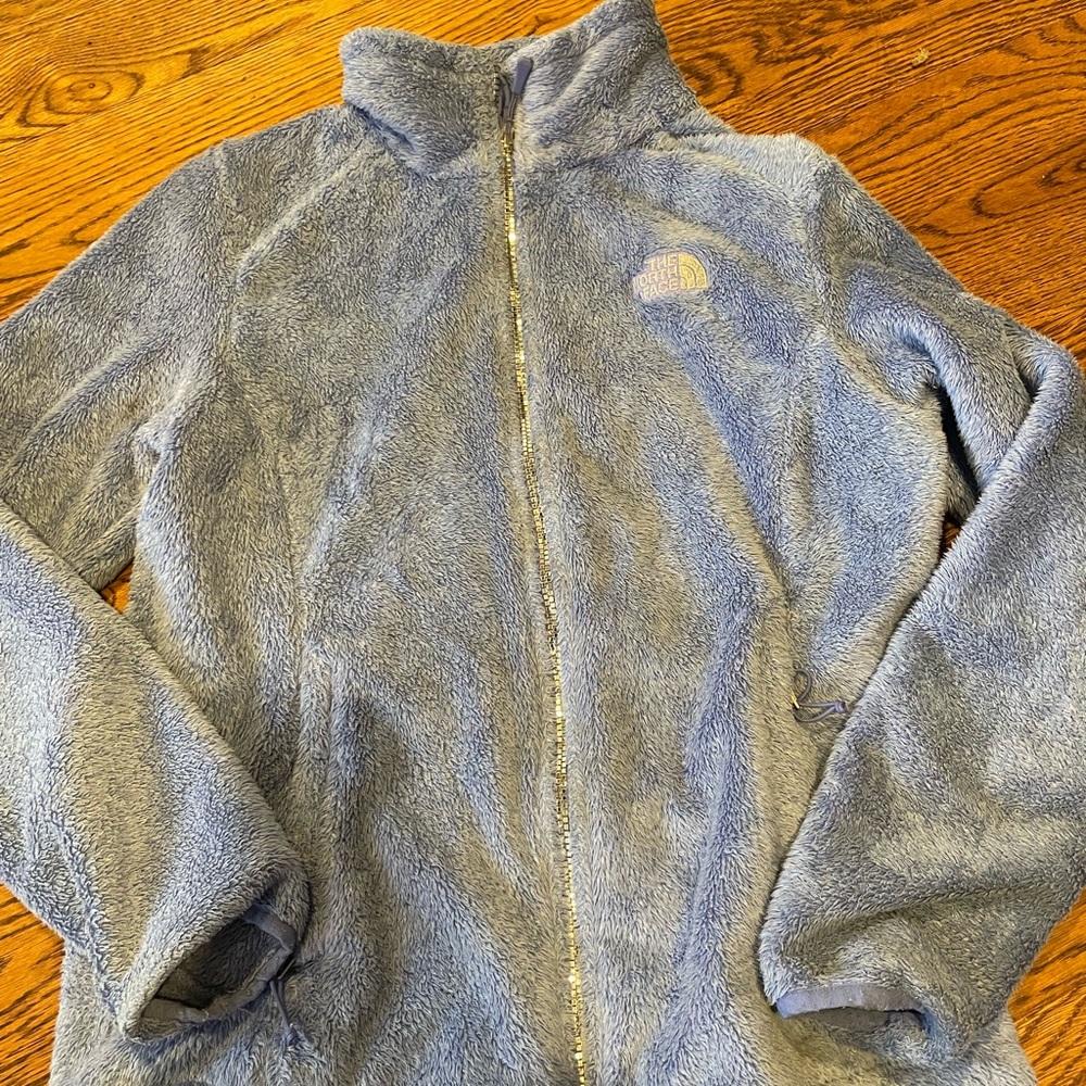 no flaws blue north face fuzzy zip up